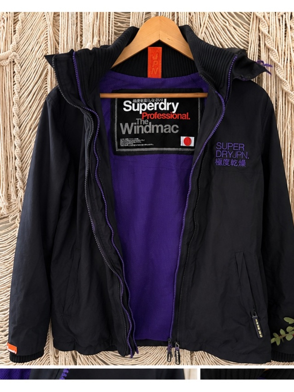 Superdry unisex Black Jacket with Purple Lining